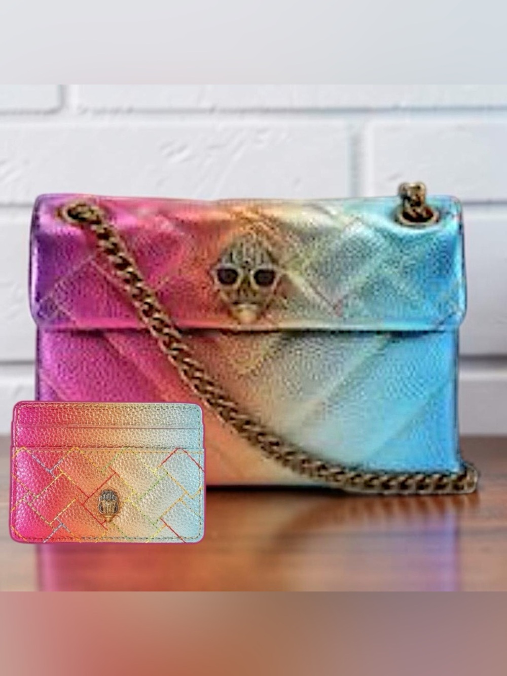 Kurt Geiger Mini Kensington Resort Rainbow Leather Crossbody w/Card Holder NWT